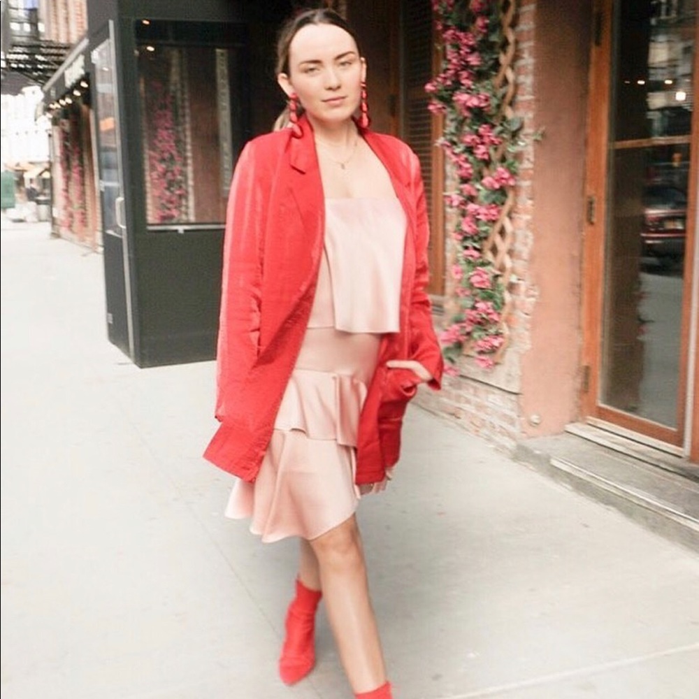 Faux silk red blazer